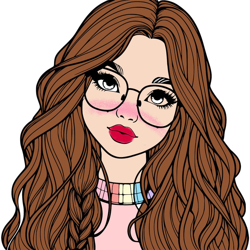 girl with long hair and freckles and glasses realistic