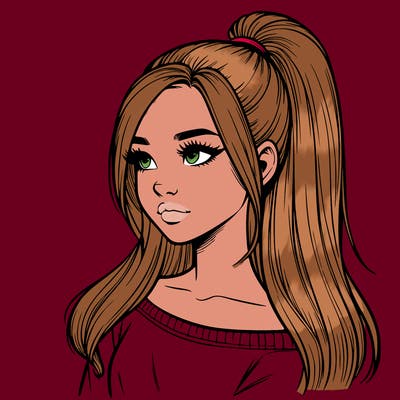 realistic girl with a high ponytail