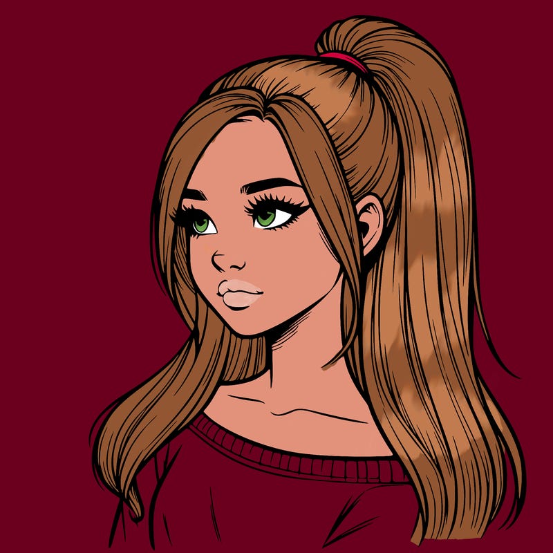 realistic girl with a high ponytail