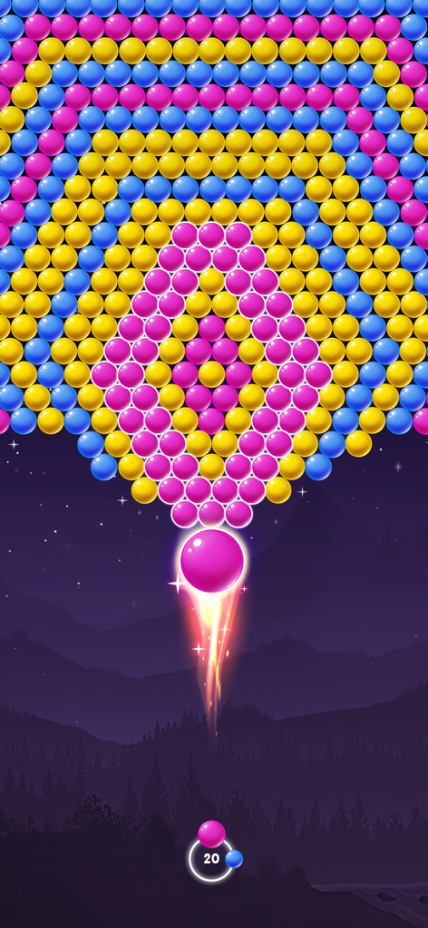 Bubble Pop Shooter Puzzle Game - A pink bubble shot into a colorful pattern of bubbles in a bubble shooter game