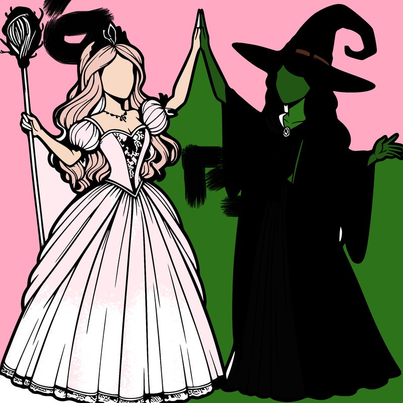 detailed realistic split of a princess and a witch