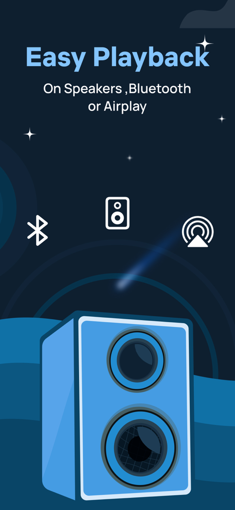 Baby Sleep White Noise Machine - Screen showing easy playback options for baby sleep white noise through speakers bluetooth or airplay