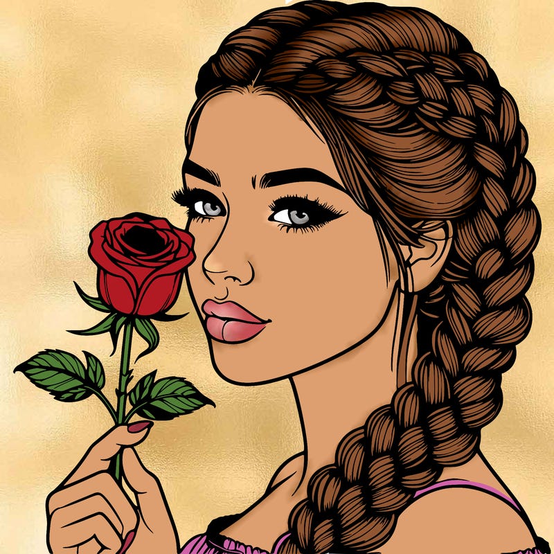 realistic woman with braids holding a single rose