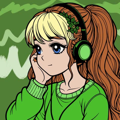 realistic girl listing to music