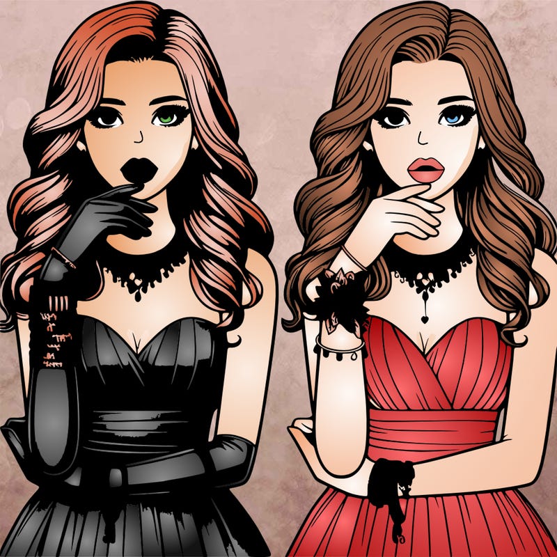 realistic girl in prom dress and lips with a bracelet and necklace and a gloves