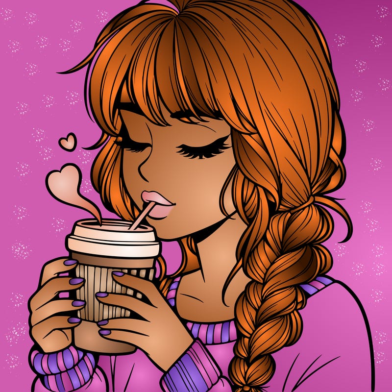 realistic girl drinking coffee