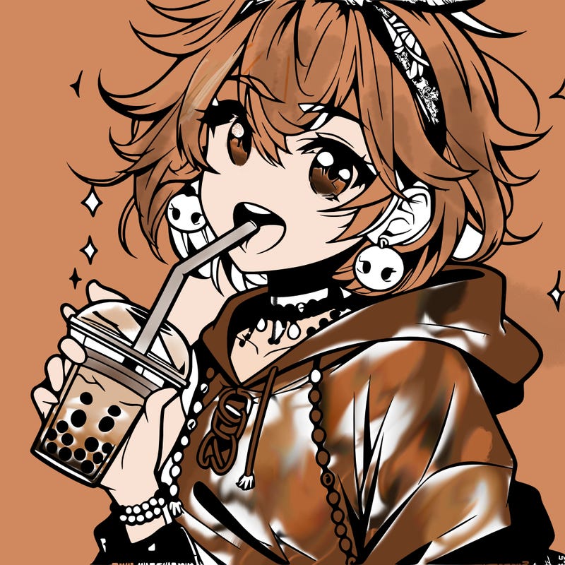 hot baddie anime girl drinking boba and biting the straw