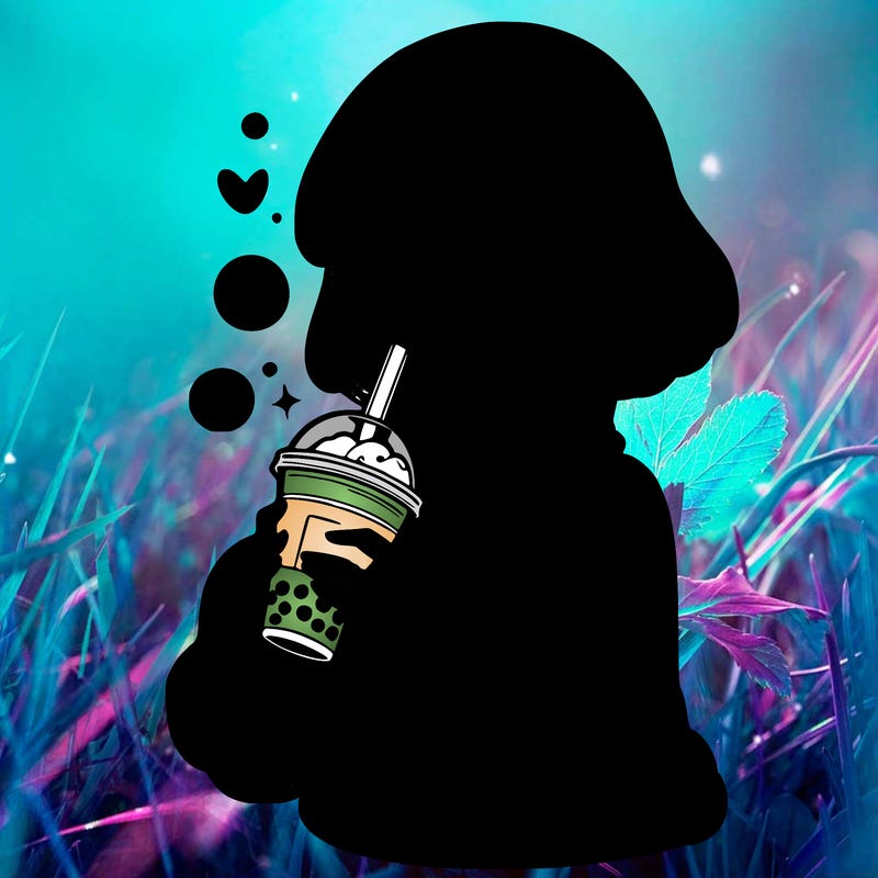 manga girl drinking boba in cozy sweater