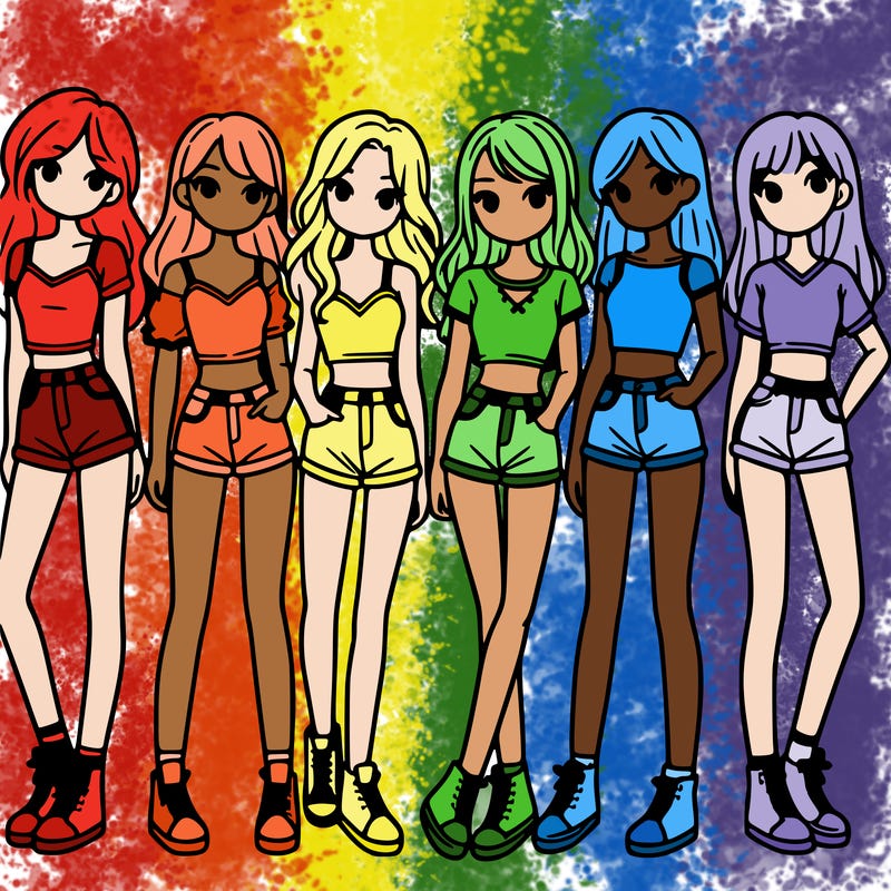 a group of girls wearing crop tops and shorts