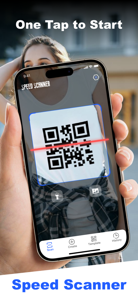 Speed Scanner - QR Barcode App - Smartphone using Speed Scanner app to scan a QR code on a shirt