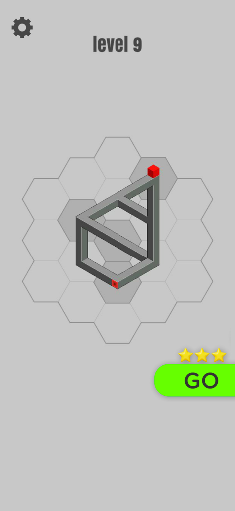 hocus GO - Puzzle geométrico minimalista del nivel 9 de hocus GO con una forma 3D imposible