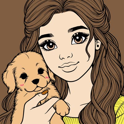 realistic girl with a puppy in her hand