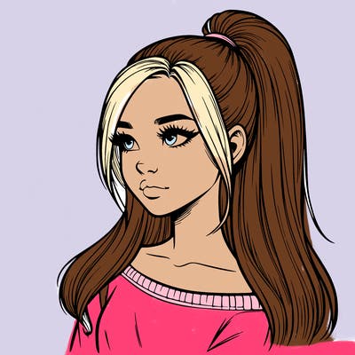 realistic girl with a high ponytail