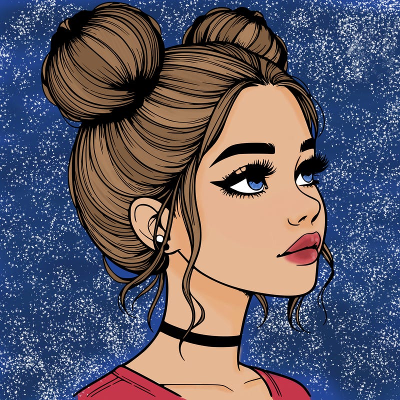 realistic girl with buns on the top of her head