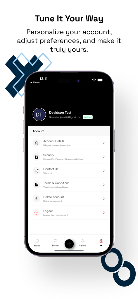 Startimes Estate - Tela de configurações de conta do aplicativo Startimes Estate mostrando opções para personalizar detalhes da conta e gerenciar segurança
