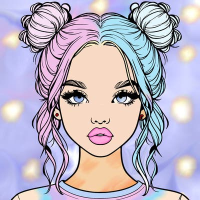 realistic girl with two buns in hair and lips