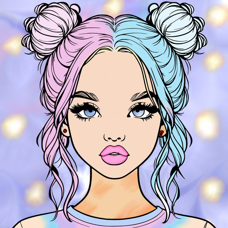 realistic girl with two buns in hair and lips