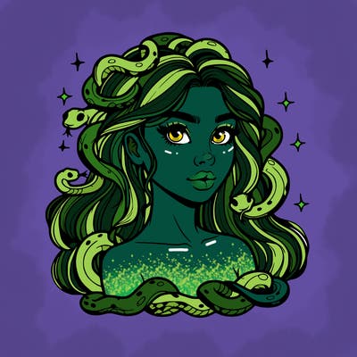 realistic girl with snakes as hair