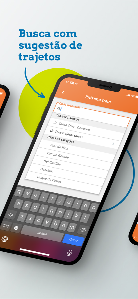 SuperVia mobile app showing route search and train station suggestions