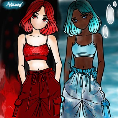 two girls with crop top with baggy pants