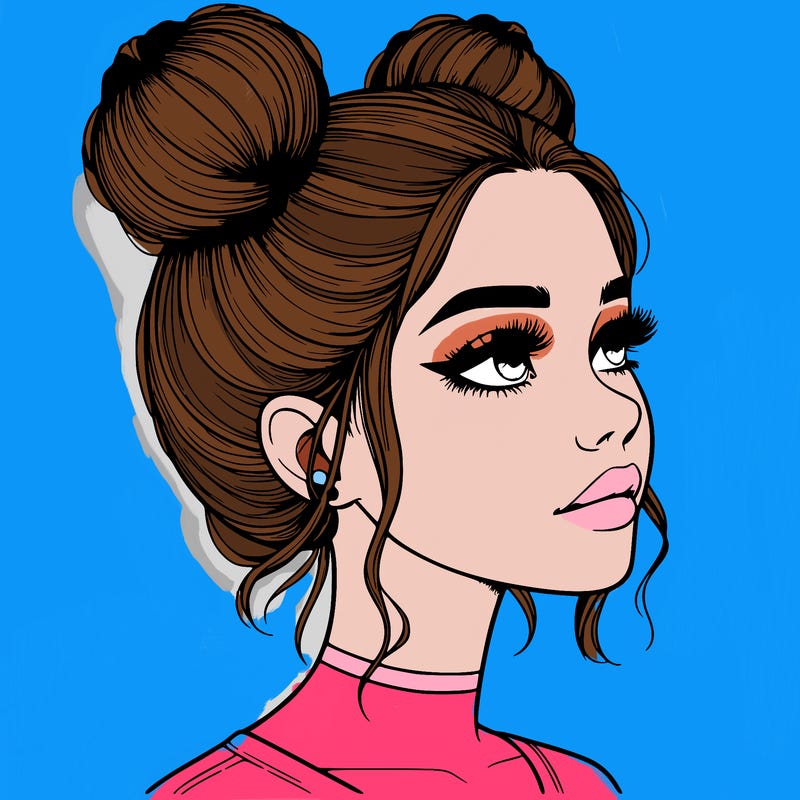 realistic girl with buns on the top of her head