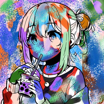 manga character drinking boba