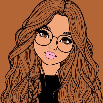 girl with long hair and freckles and glasses realistic