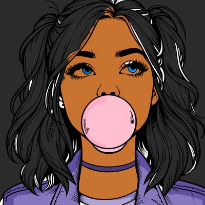 realististic girl blowing bubble -gum