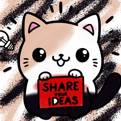 a cute cat saying share your ideas