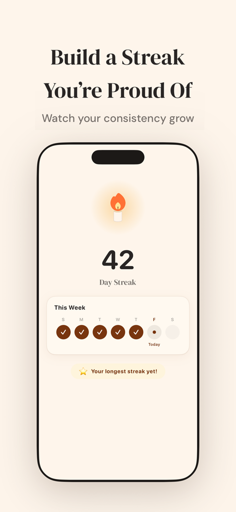 BibleScroll: Screen Time Faith - A smartphone displaying a 42 day Bible reading streak and weekly habit tracker in the BibleScroll app