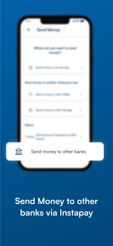 Mobile screen for sending money to other banks via Instapay