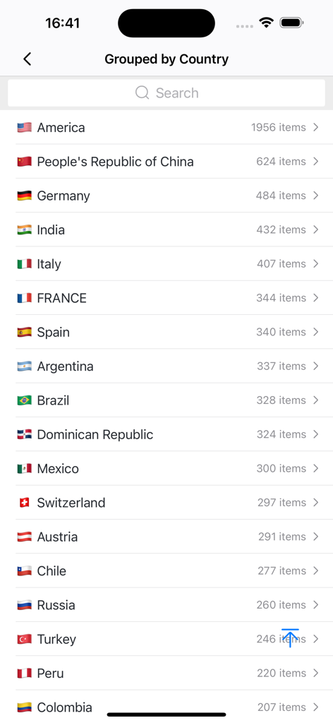 Screenshot of NetTV app showing a list of countries and available live TV channels.