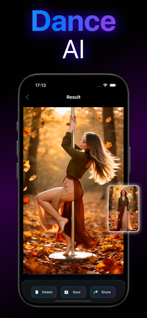 AI Video Generator - Nexory - A smartphone screen showing the Nexory app generating an AI dance video from a static photo