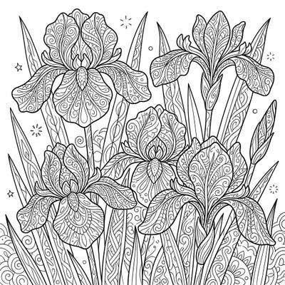 Discover the captivating fusion of nature and art with this Zentangle Japanese Irises coloring page. Its intricate patterns within delicate petals offer a unique and relaxing creative experience.