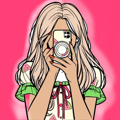 a realistic girl holding her phone taking pictures