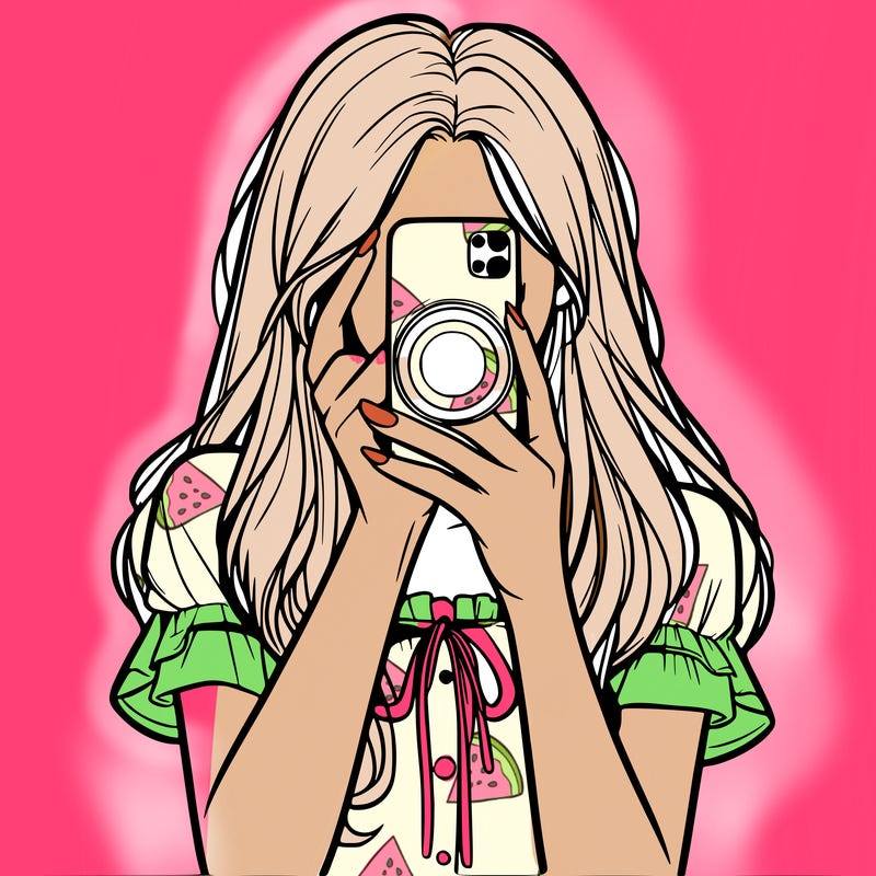 a realistic girl holding her phone taking pictures