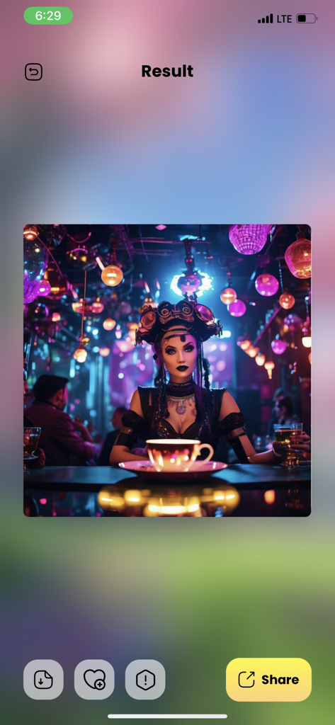 Aura AI - Art generator - AI generated fantasy artwork of a woman in a neon cafe