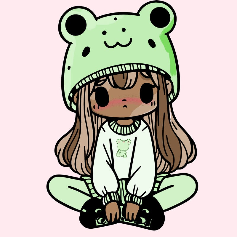 a girl wearing a frog hat and some frog socks