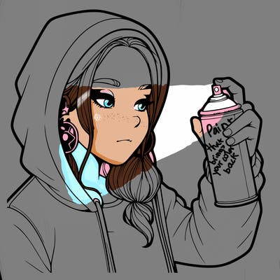 a realistic girl, spray painting