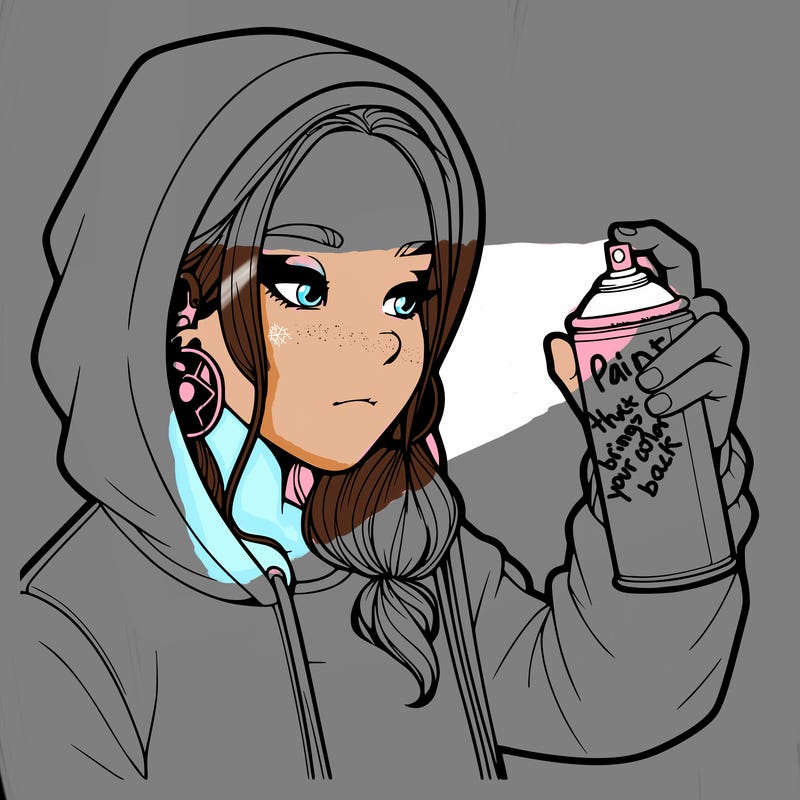 a realistic girl, spray painting