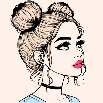 realistic girl with buns on the top of her head