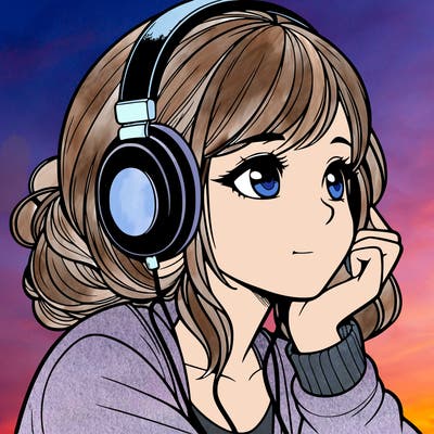 a realistic girl listening to music