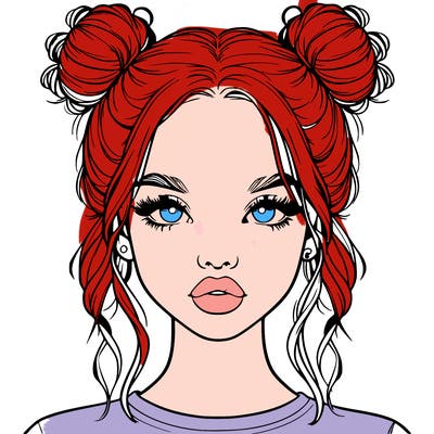 realistic girl with two buns in hair and lips