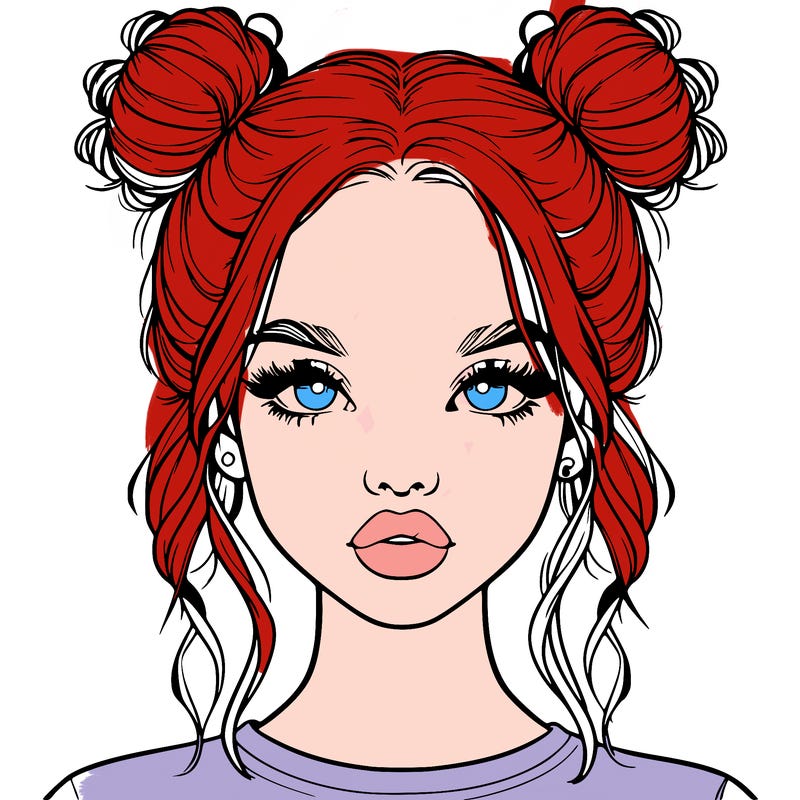 realistic girl with two buns in hair and lips