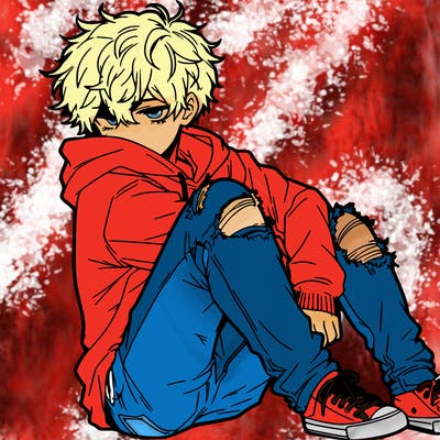 a male hoddie ripped jeans messy hair anime