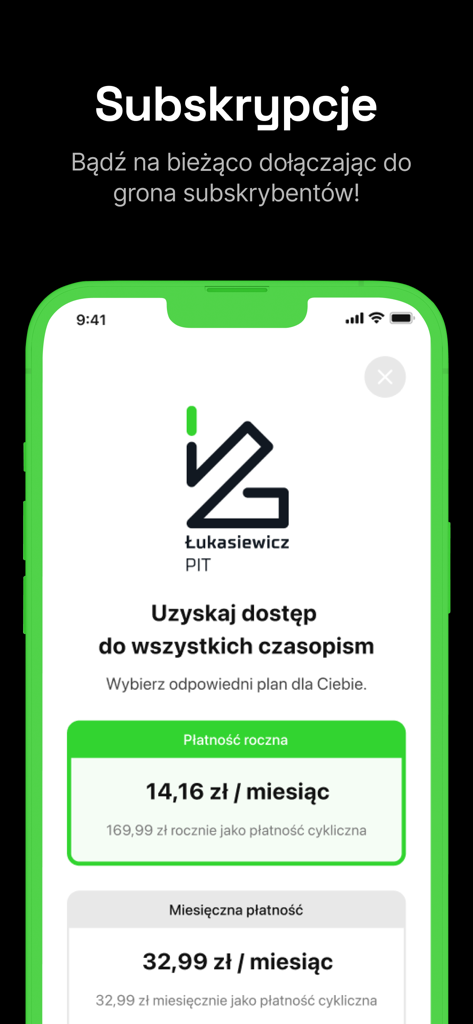 Czasopismo Logistyka - Opciones de suscripción y pantalla de precios para la aplicación móvil Czasopismo Logistyka.