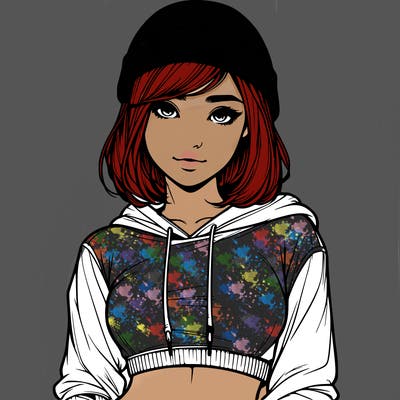 realistic girl with cropped hoodie and beanie