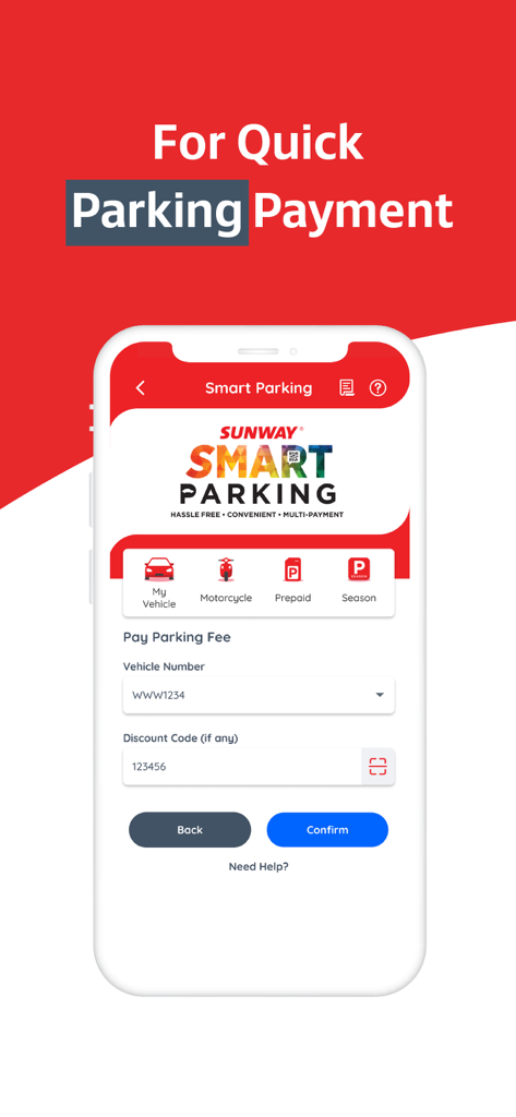 Sunway Super App - Sunway Super App smart parking payment screen
