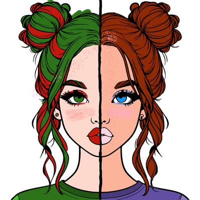 realistic girl with two buns in hair and lips