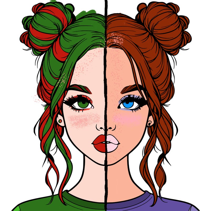 realistic girl with two buns in hair and lips